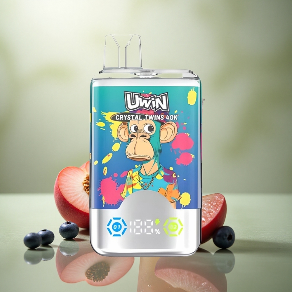 Uwin Crystal Twins 40000 Puffs Durazno de Verano con Arándanos en Hielo y Dual Sabor, 850mAh