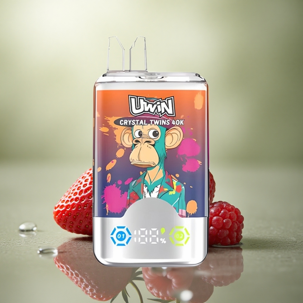 Uwin Crystal Twins 40000 Puffs Fresa Frambuesa Cereza Señor Azul Doble Sabor 32ml 850mAh