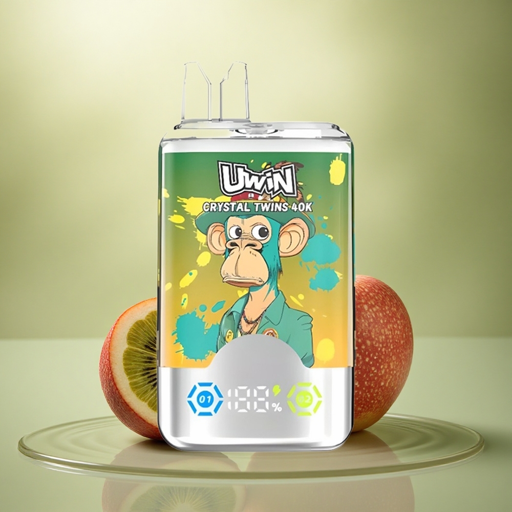 Uwin Crystal Twins 40000 Puffs Kiwi Maracuyá Guayaba Dos Manzanas Doble Sabor 850mAh