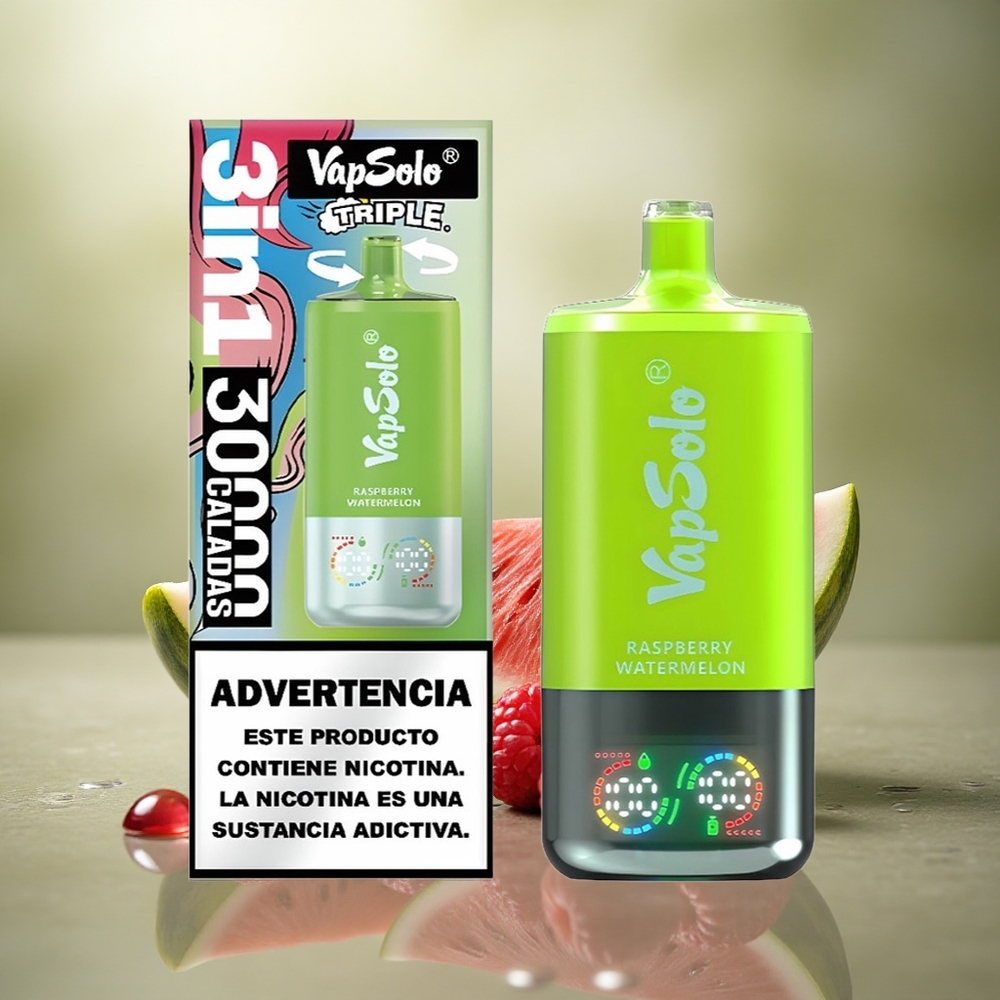 Vapsolo Triple 30000 Puffs Frambuesa Sandía Triple 40ml Nicotina 20mg/ml Tipo-C