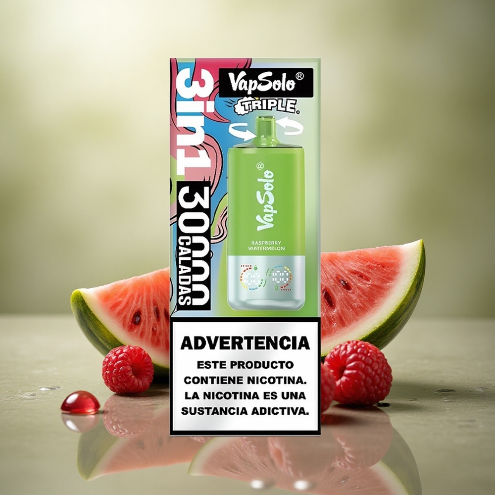 Vapsolo Triple 30000 Puffs Frambuesa Sandía Triple 40ml Nicotina 20mg/ml Tipo-C