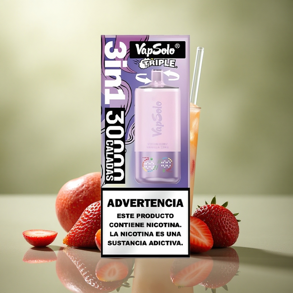 Vapsolo Triple 30000 Puffs Fresa Vainilla Coke con 40ml de líquido y 20mg/ml de nicotina