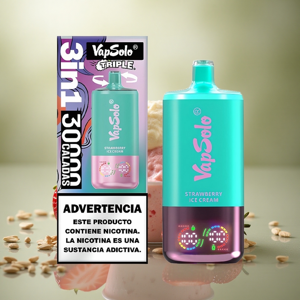 Vapsolo Triple 30000 Puffs Helado de Fresa con 40ml de E-Líquido y Nicotina 20mg/ml