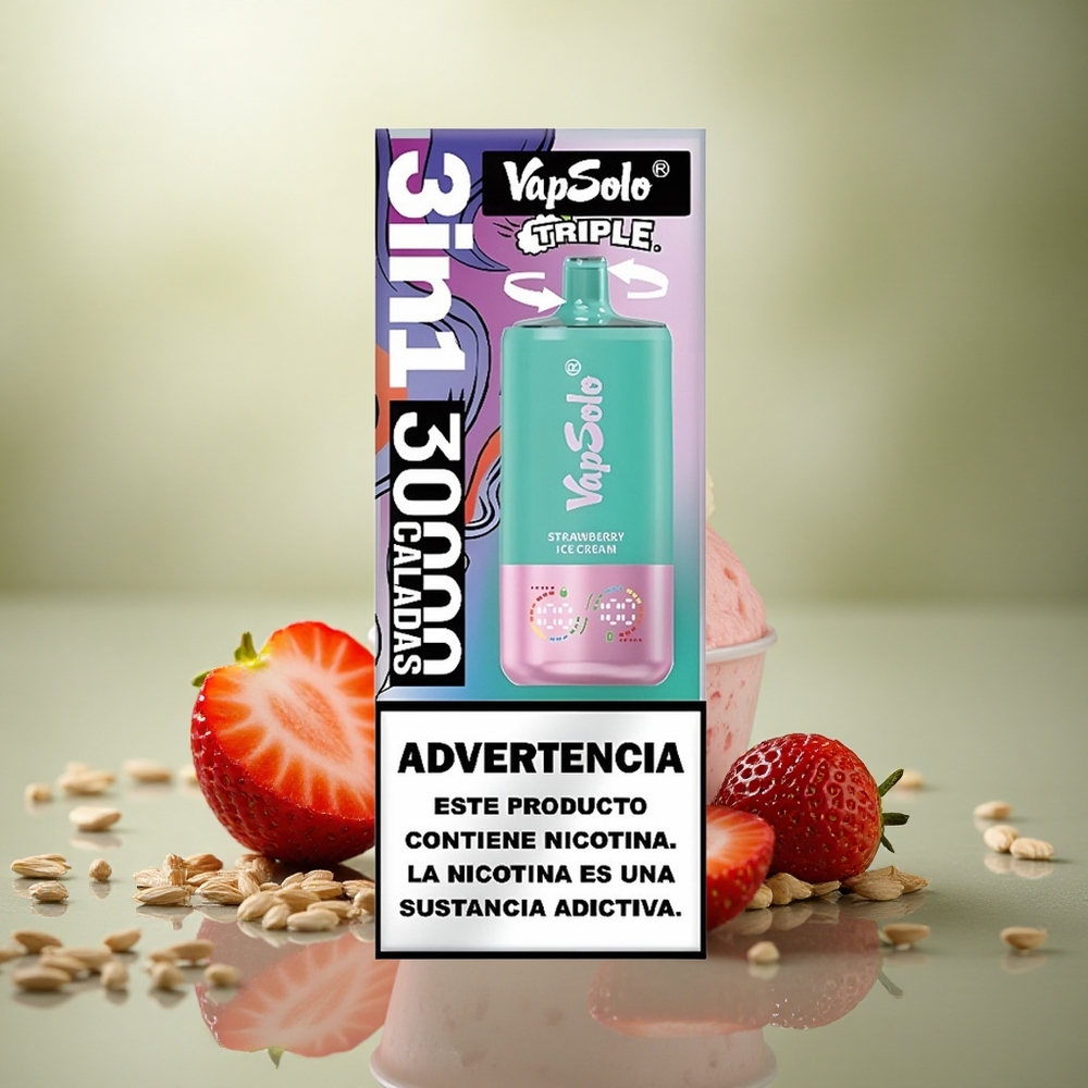 Vapsolo Triple 30000 Puffs Helado de Fresa con 40ml de E-Líquido y Nicotina 20mg/ml