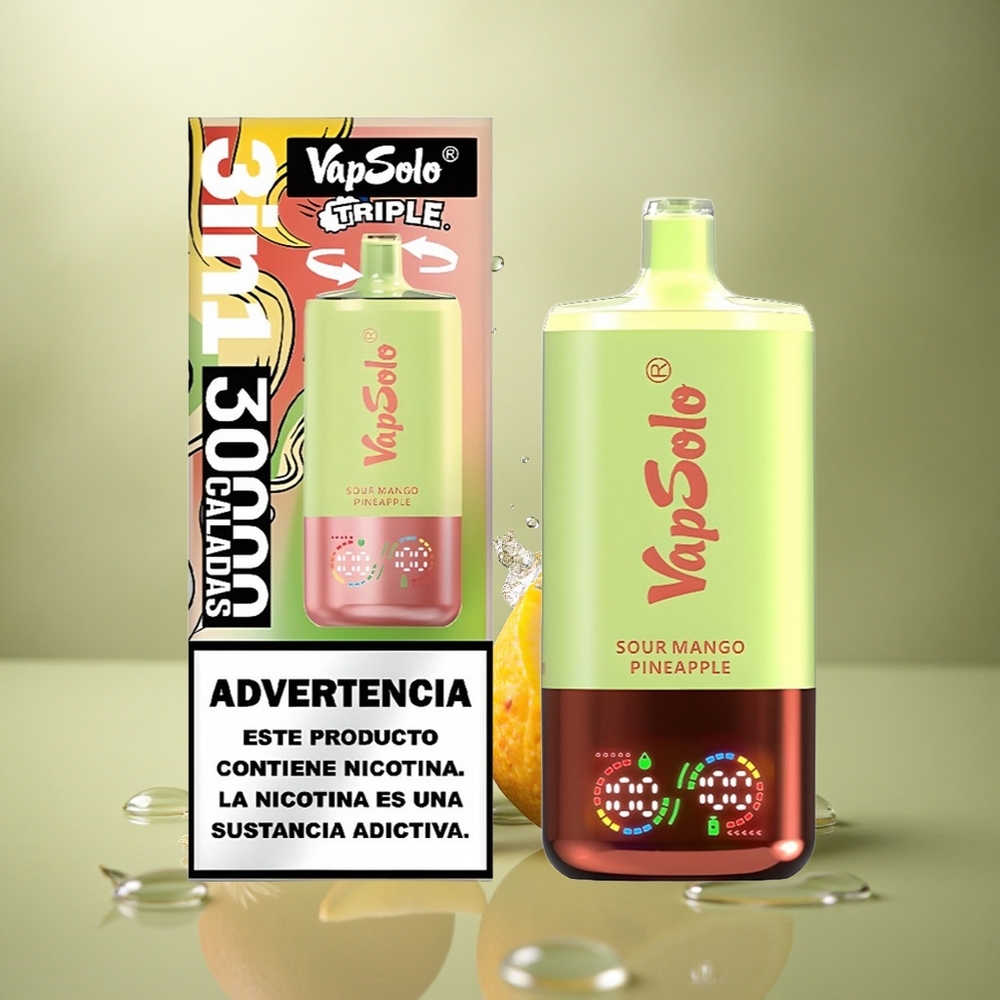Vapsolo Triple 30000 Puffs Mango Piña Ácido con 40ml de Líquido y Nicotina 20mg/ml