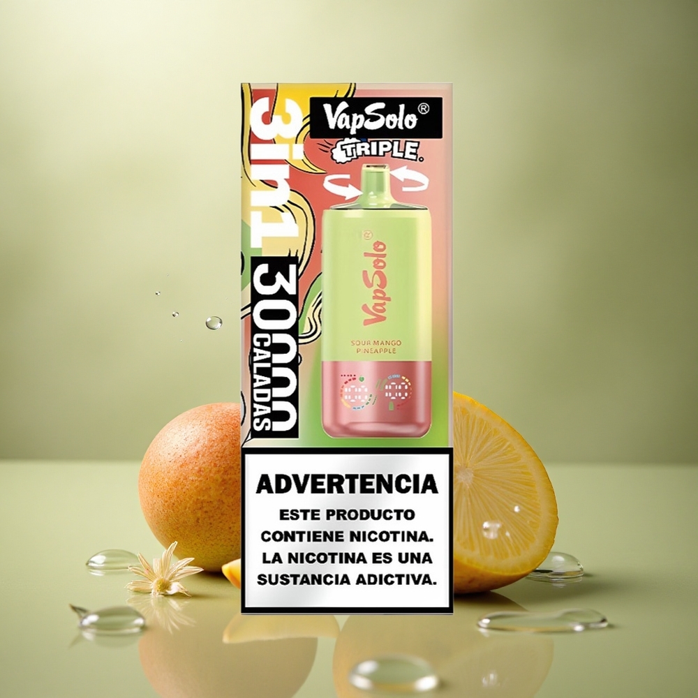 Vapsolo Triple 30000 Puffs Mango Piña Ácido con 40ml de Líquido y Nicotina 20mg/ml