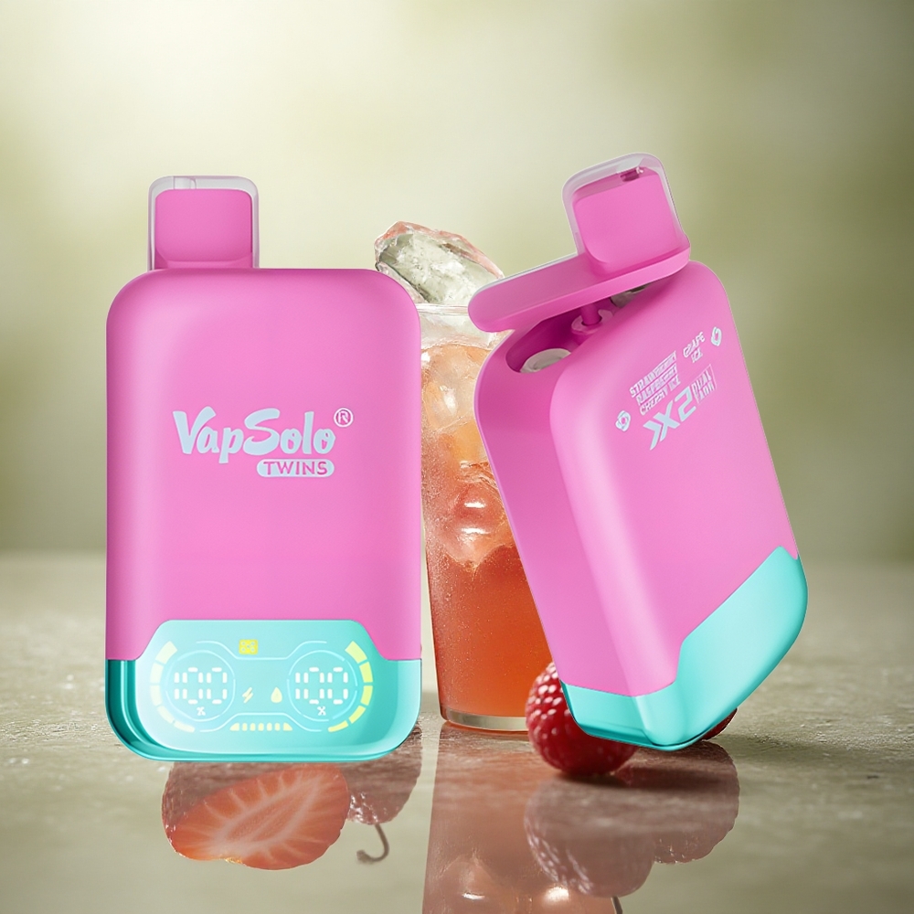 Vapsolo Twins 20000 Puffs Fresa Frambuesa Cereza Hielo & Uva Hielo con 40 ml de líquido y 20mg/ml de nicotina