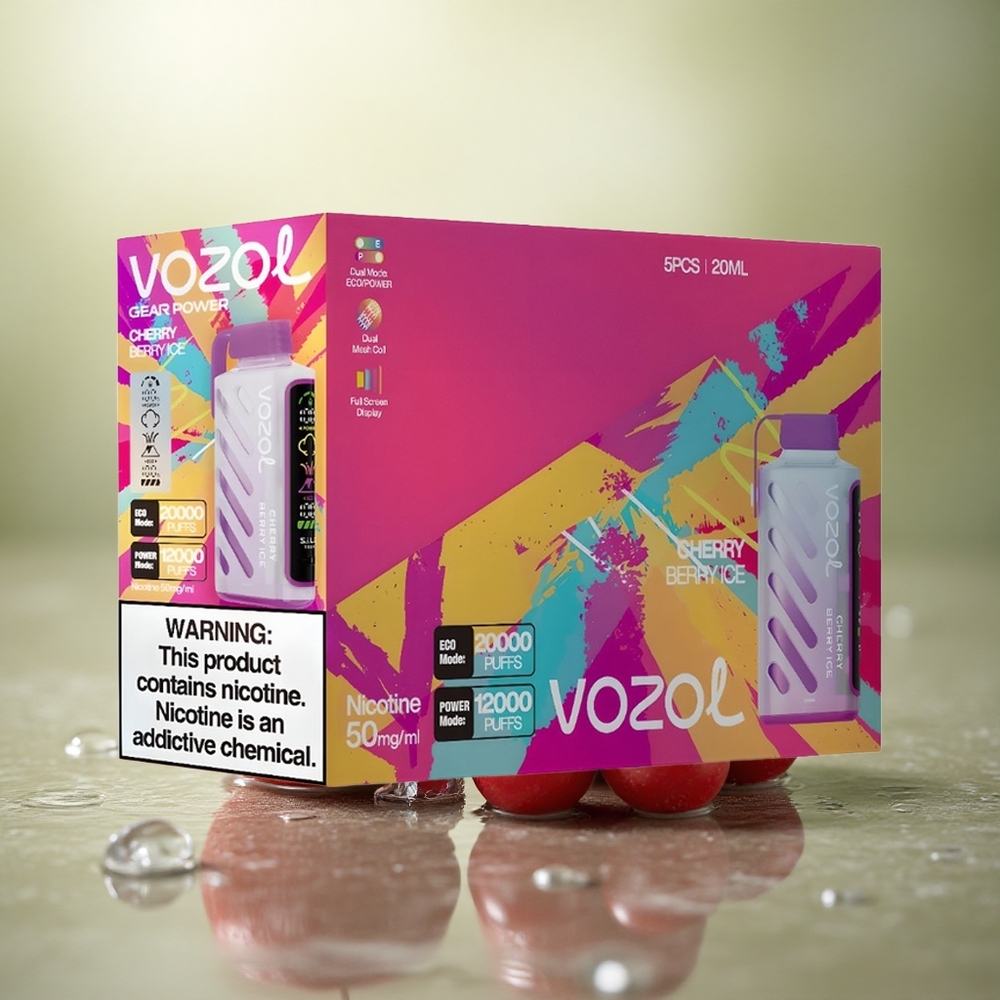VOZOL Gear Power 20000 Puffs Cereza Baya Hielo con Dual Mesh y 20mL