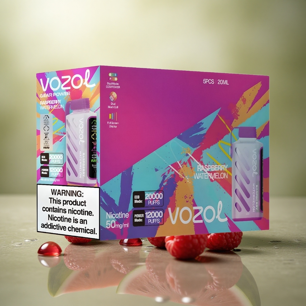 VOZOL Gear Power 20000 Puffs Frambuesa Sandía Dual Mesh Pantalla Completa Nicotina 5%