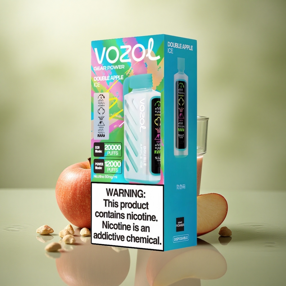 VOZOL Gear Power 20000 Puffs Manzana Doble Hielo con Pantalla Completa y Dual Mesh Coil