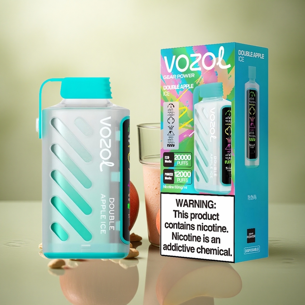 VOZOL Gear Power 20000 Puffs Manzana Doble Hielo con Pantalla Completa y Dual Mesh Coil