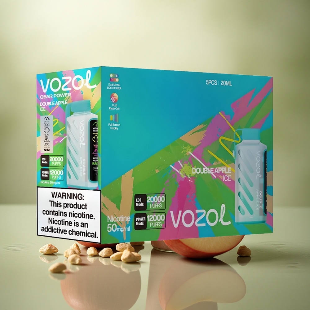VOZOL Gear Power 20000 Puffs Manzana Doble Hielo con Pantalla Completa y Dual Mesh Coil