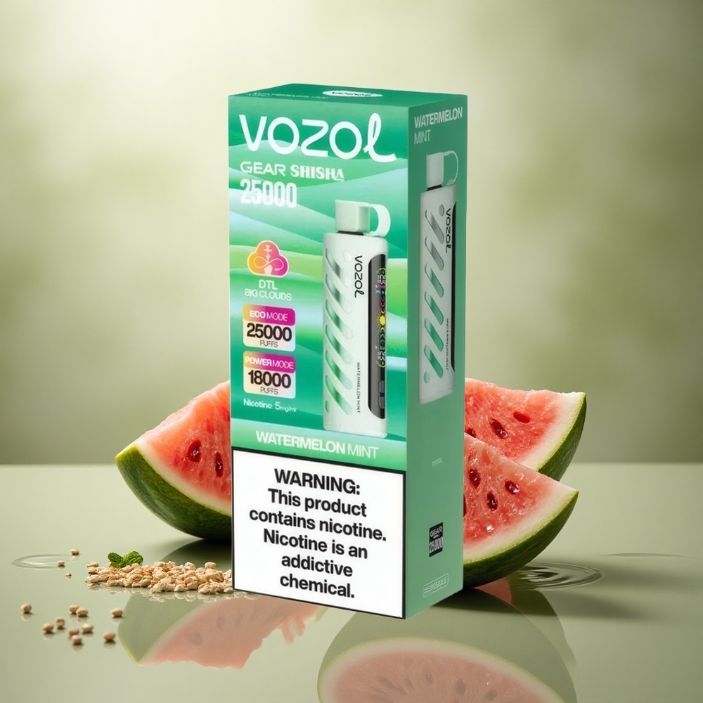VOZOL Gear Shisha 25000 Puffs Sandía Menta con Sabor Dual y 5mg de Nicotina