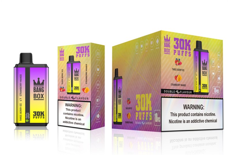Productos De Vapeo Al Por Mayor - Bang Box 30000 inhalaciones de dos sabores. helado de tres bayas y mango de fresa 8B6067