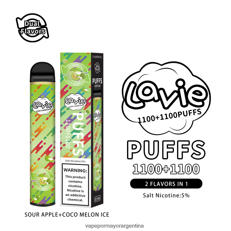 Distribuidor Vapeo Al Por Mayor - LAVIE BAR Switch 2200 bocanadas 04HZV0297 helado de manzana agria/coco y melón